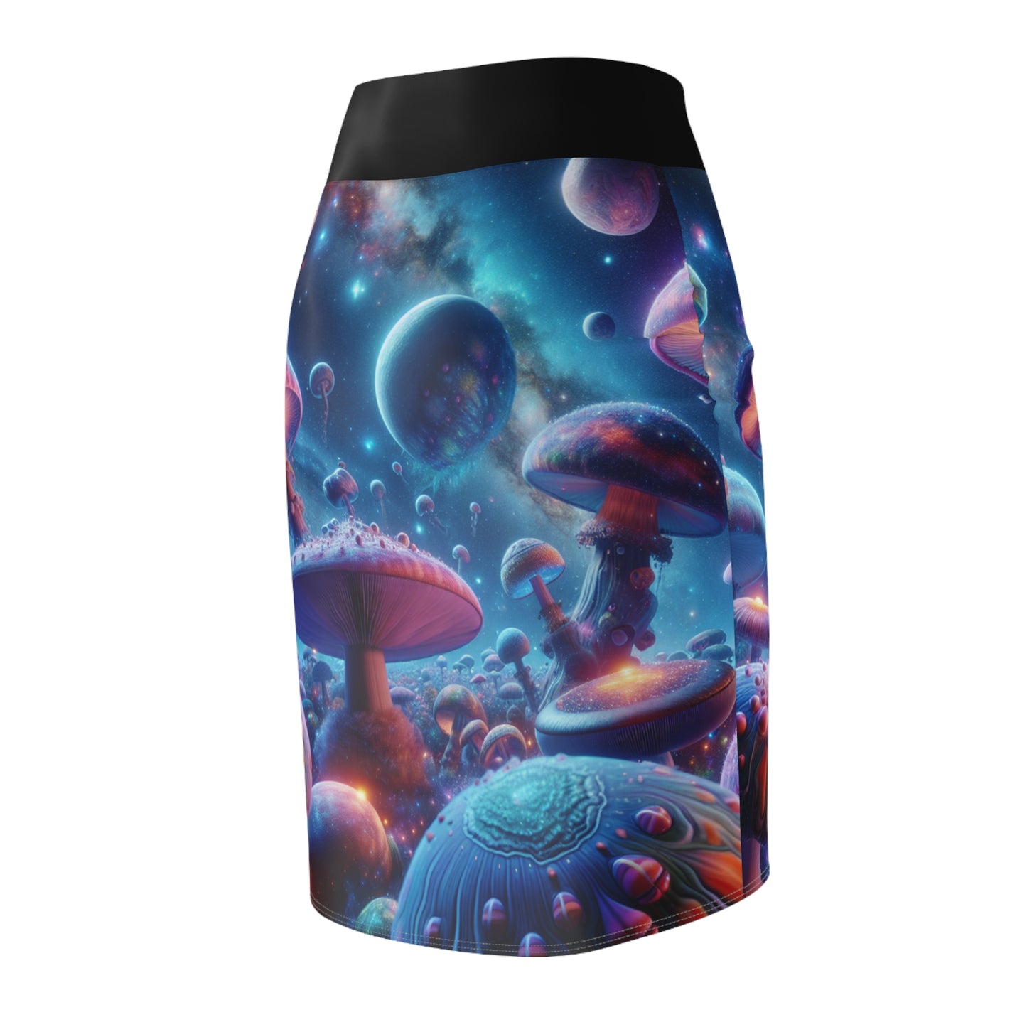 Cosmic Mushroom Women's Pencil Skirt - Stylish & Vibrant Galactic Design