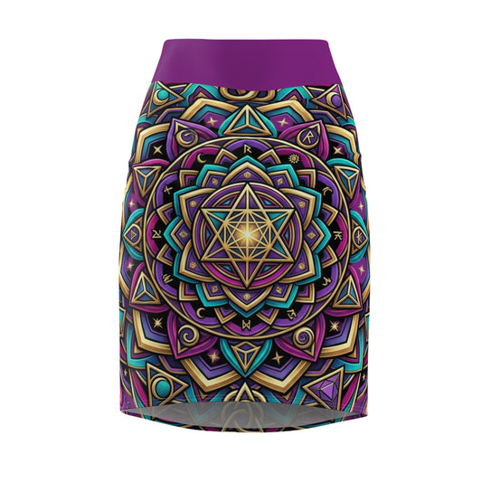 Mandala Sacred Geometry Pencil Skirt — Boho Psychedelic AOP