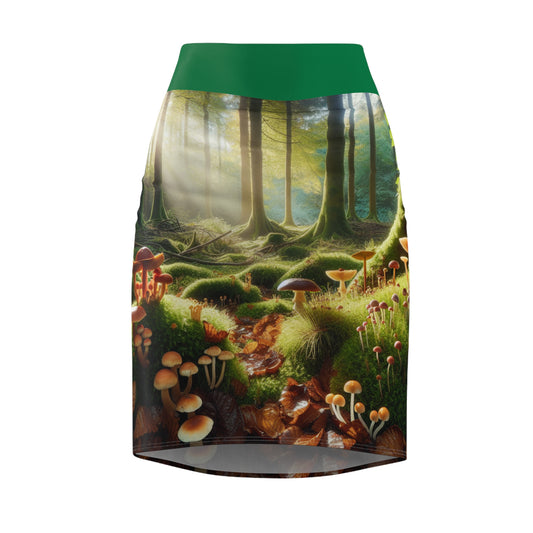 Enchanting Mushroom Forest Pencil Skirt - Nature-Inspired Fashion for Women