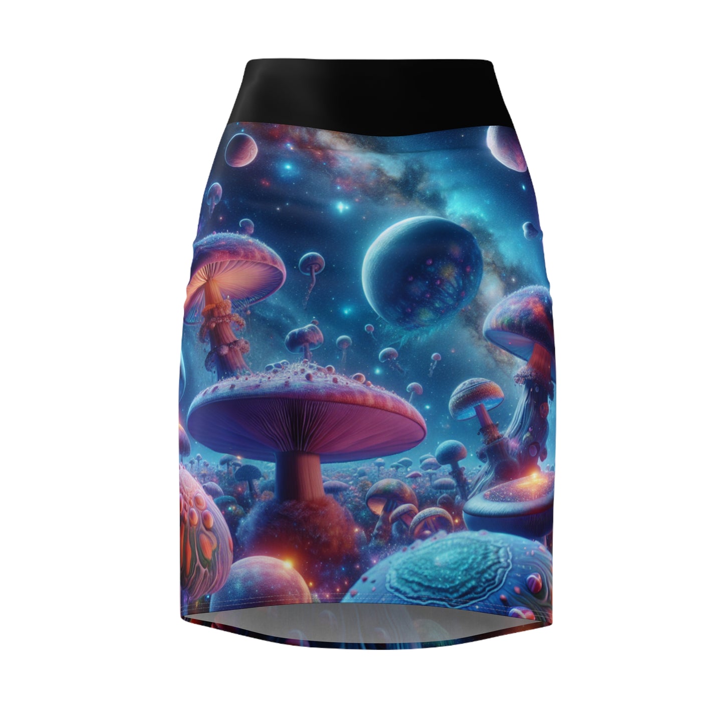 Cosmic Mushroom Women's Pencil Skirt - Stylish & Vibrant Galactic Design