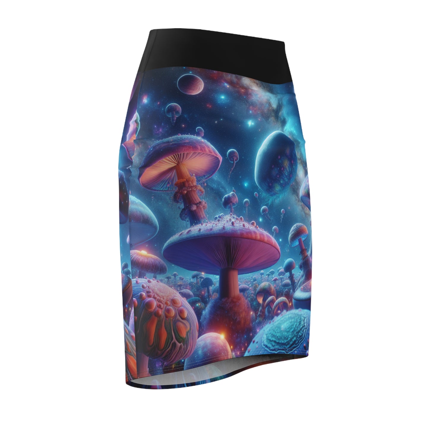 Cosmic Mushroom Women's Pencil Skirt - Stylish & Vibrant Galactic Design
