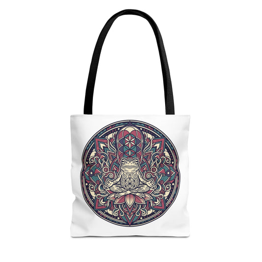 Meditating Cat Mandala Tote Bag — Boho Yoga, Spiritual Gift