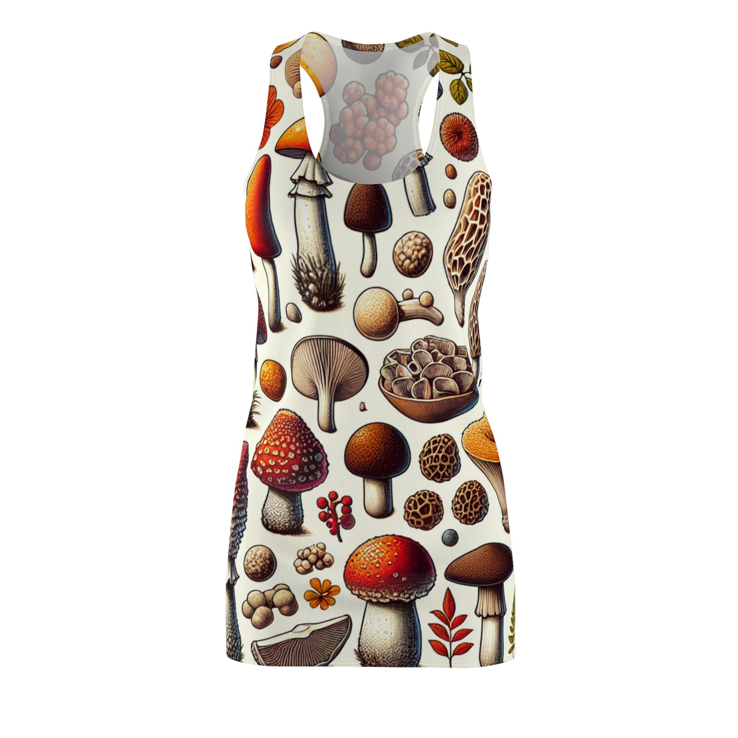 Mushroom Pattern Racerback Dress — Vintage Botanical Fungi Print