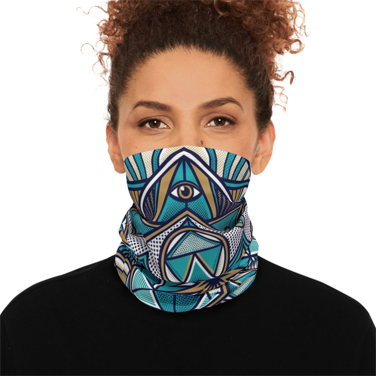 Geometric Mandala Winter Neck Gaiter — Blue Star Drawstring Face Mask