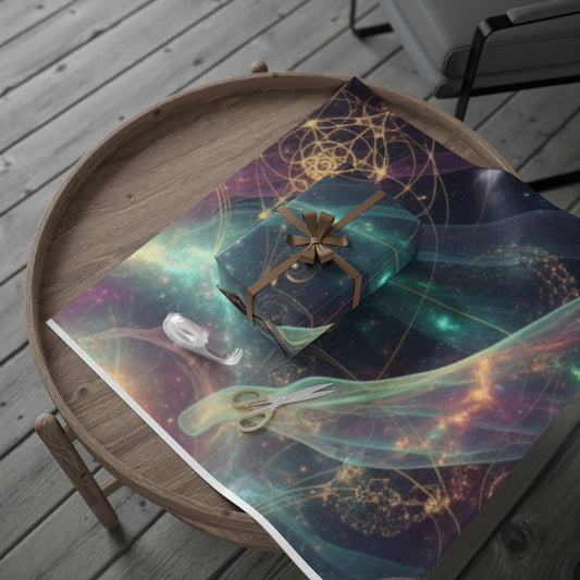 Mystic Galaxy Wrapping Paper – Cosmic Gold Mandala Gift Wrap