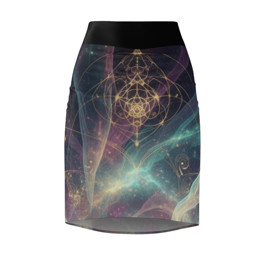 Mystic Galaxy Pencil Skirt – Sacred Geometry Space Print