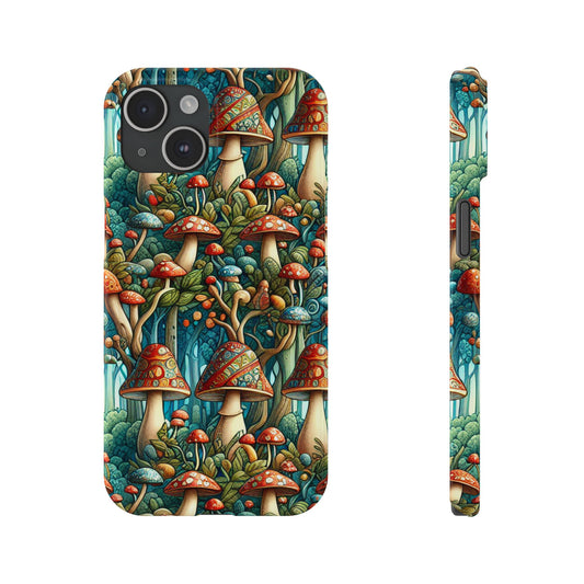 Whimsical Mushroom Slim Phone Case - Colorful Forest Design for Nature Lovers