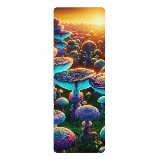 Psychedelic Mushroom Field Rubber Yoga Mat — Vibrant Fantasy Non-Slip Mat