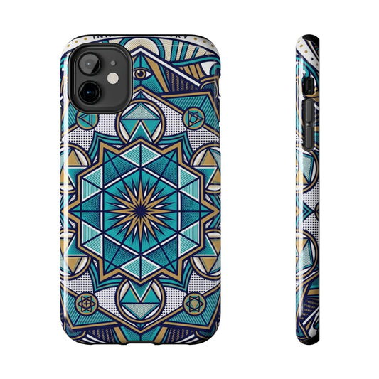 Tough Phone Case — Blue Geometric Mandala Protective Phone Cover