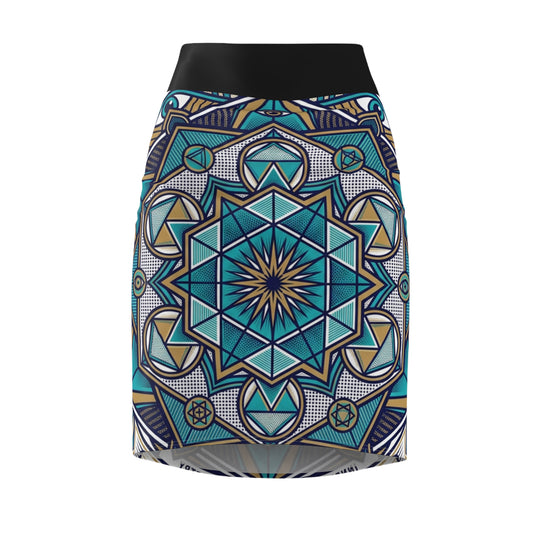 Mandala Pencil Skirt — Psychedelic Vision Boho Geometric Print