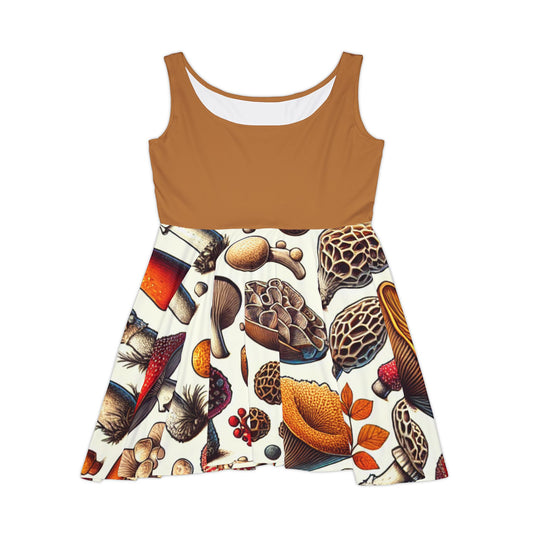 Whimsical Mushroom Print Women's Skater Dress - Perfect for Eco-Lovers & Casual Outings