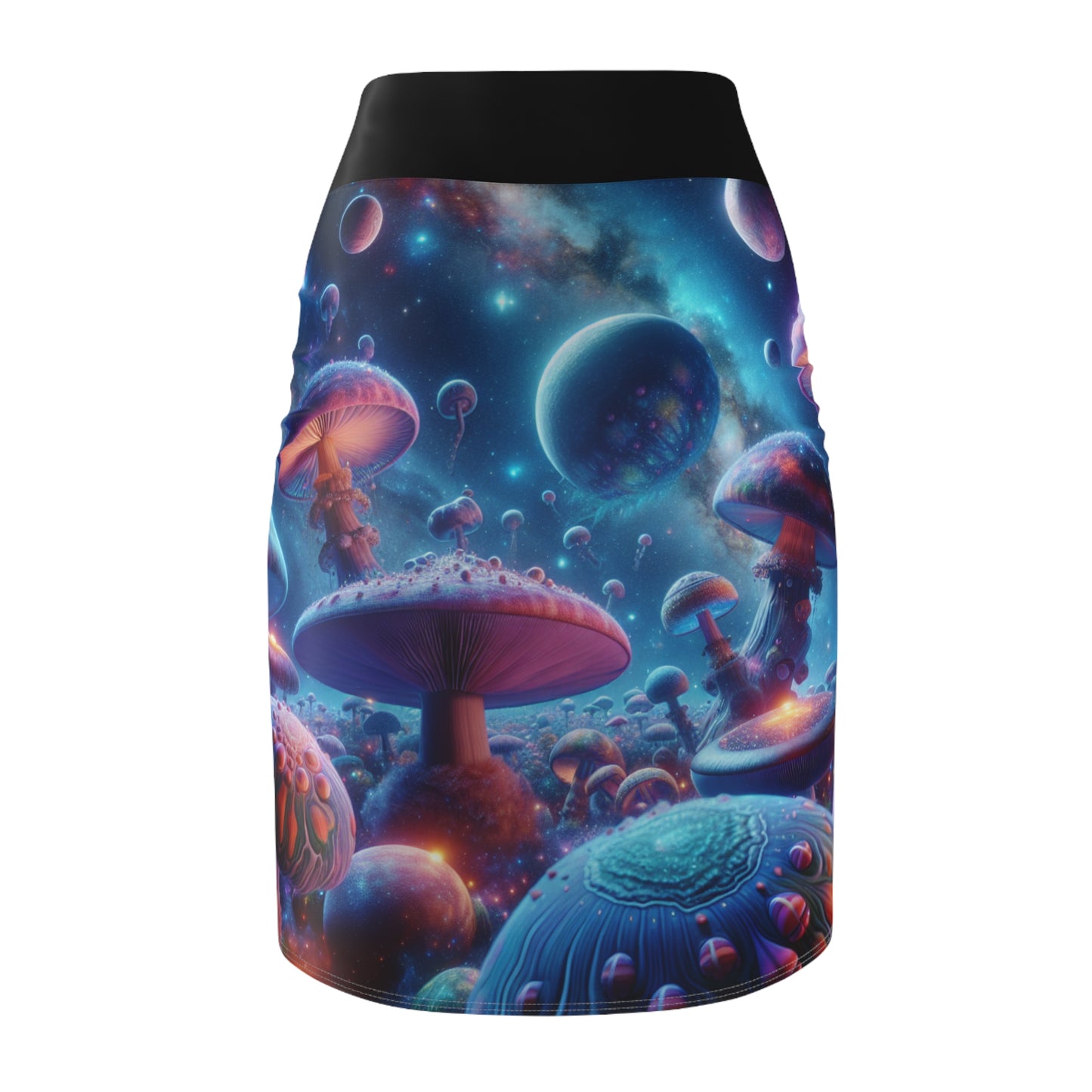 Cosmic Mushroom Women's Pencil Skirt - Stylish & Vibrant Galactic Design
